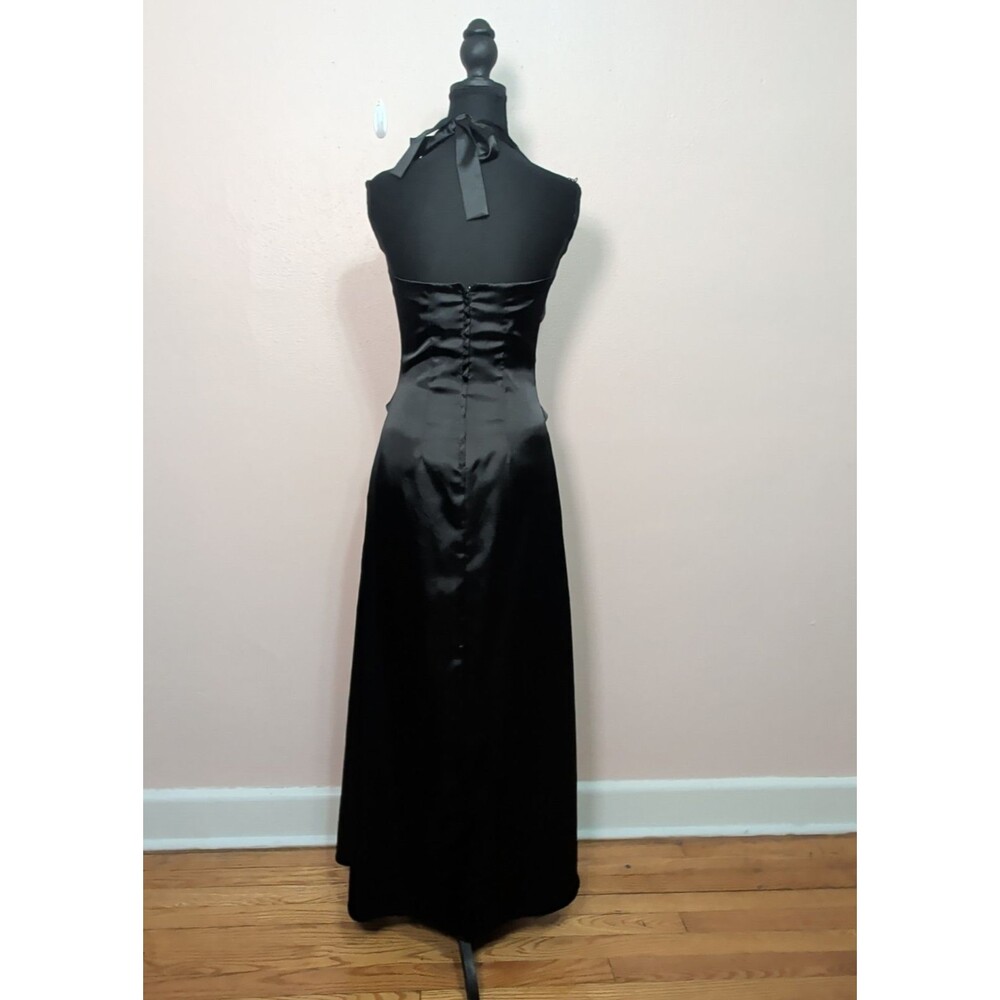 Women's Size Small Black Satin Halter Neck Formal Dress Evening Gown - Picture 5 of 12
